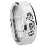 10mm Dragon Beveled Edges Silver Tungsten Carbide Mens Engagement Band