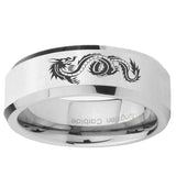 10mm Dragon Beveled Edge Silver Tungsten Ring