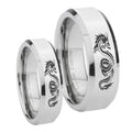 Dragon Beveled Edges Silver Tungsten His And Hers Ring