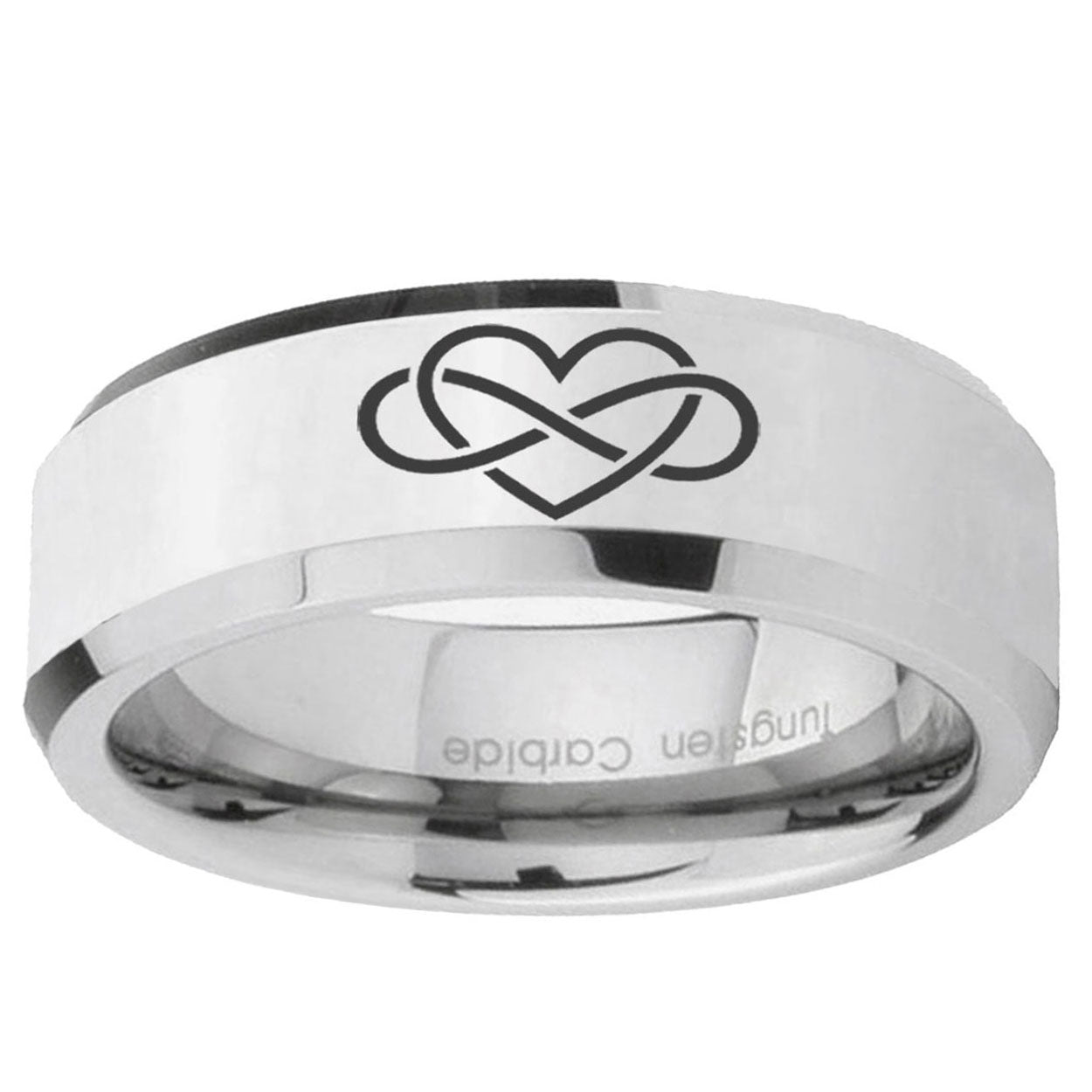 10mm Infinity Love Beveled Edge Silver Tungsten Ring