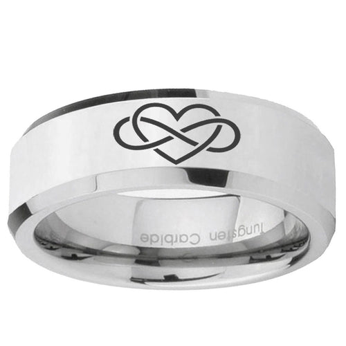 10mm Infinity Love Beveled Edge Silver Tungsten Ring