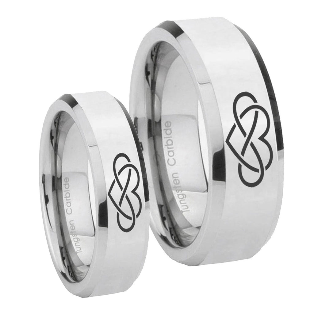 Infinity Love Beveled Edges Silver Tungsten His And Hers Ring