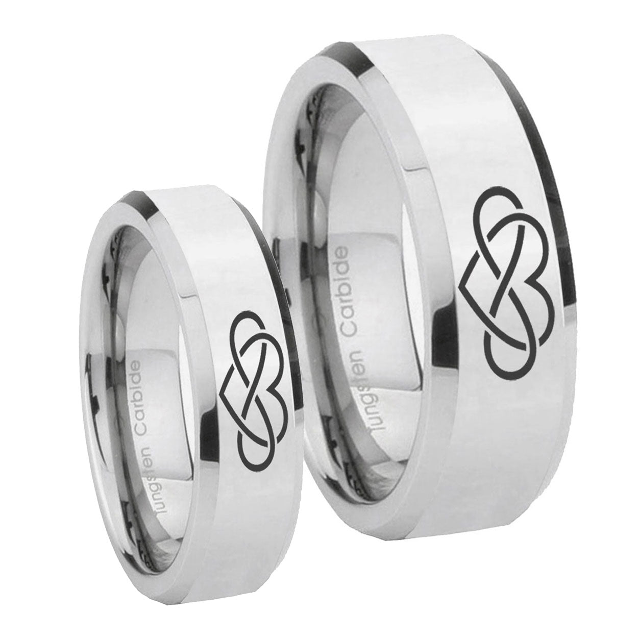 Infinity Love Beveled Edges Silver Tungsten His And Hers Ring
