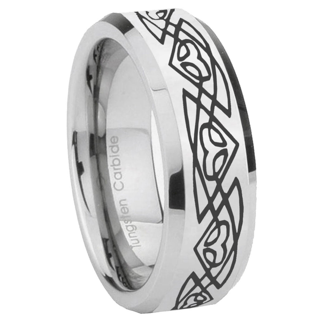 10mm Celtic Braided Beveled Edges Silver Tungsten Carbide Mens Ring Engraved
