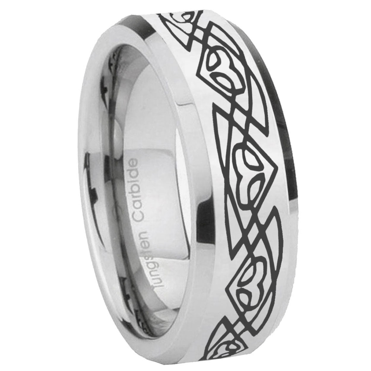 10mm Celtic Braided Beveled Edges Silver Tungsten Carbide Mens Ring Engraved