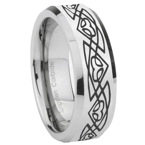 10mm Celtic Braided Beveled Edges Silver Tungsten Carbide Mens Ring Engraved