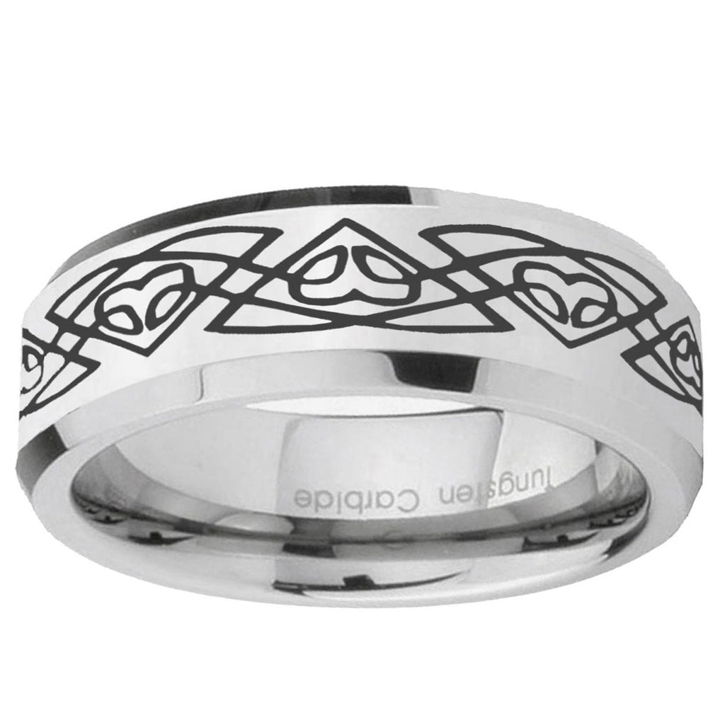 10mm Celtic Braided Beveled Edge Silver Tungsten Ring
