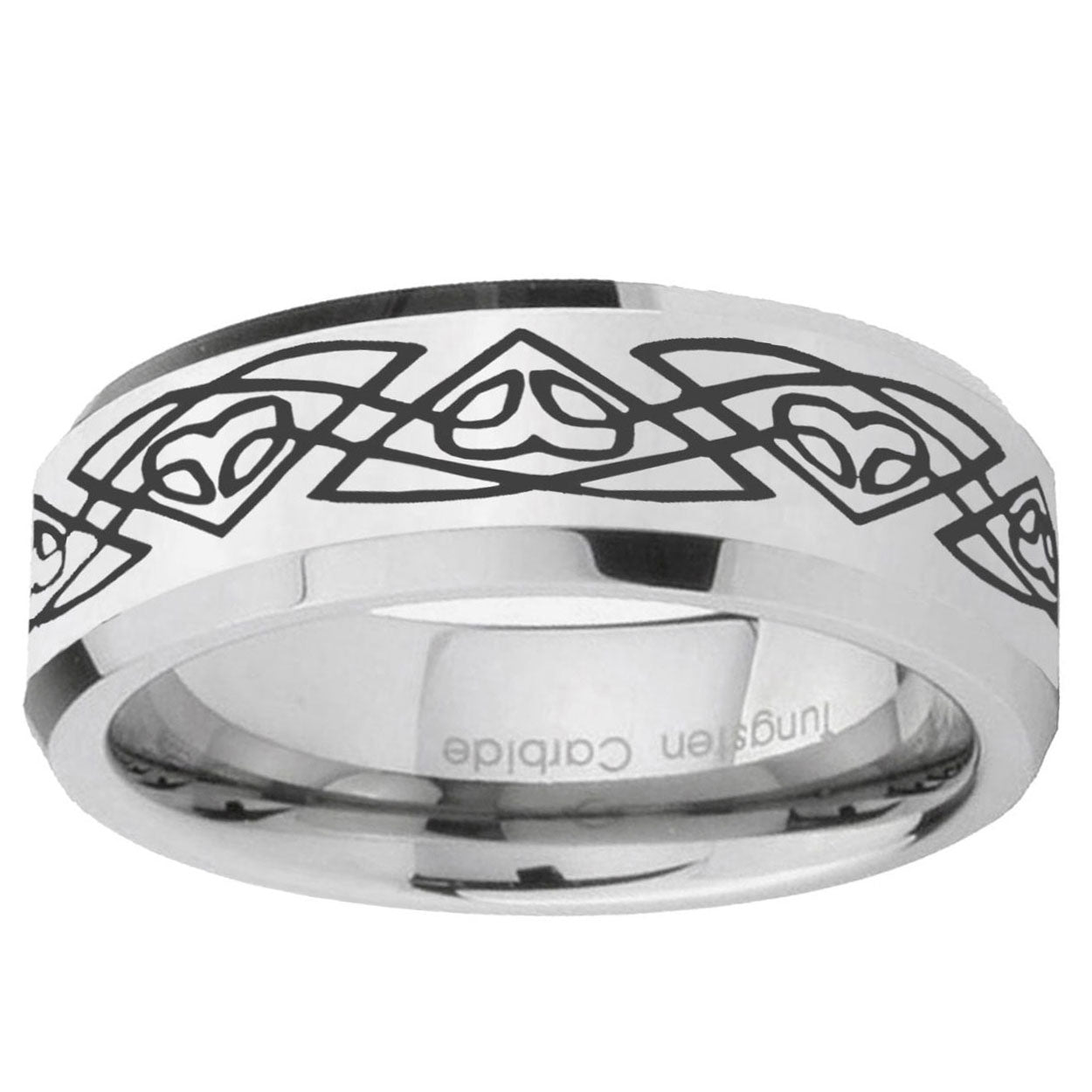 10mm Celtic Braided Beveled Edge Silver Tungsten Ring