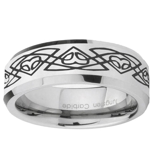 10mm Celtic Braided Beveled Edge Silver Tungsten Ring