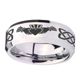 8mm-Irish-Claddagh-Beveled-Edges-Silver-Tungsten-Carbide-Men's-Engagement-Ring