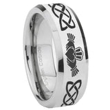 8mm Irish Claddagh Beveled Edges Silver Tungsten Carbide Men's Engagement Ring