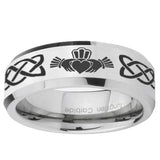 5, 8mm Irish Claddagh Beveled Edge Silver Tungsten Ring