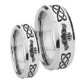 Irish Claddagh Beveled Edges Silver Tungsten Mens Set Rings