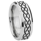 10mm Celtic Knot Beveled Edges Silver Tungsten Carbide Mens Ring Engraved