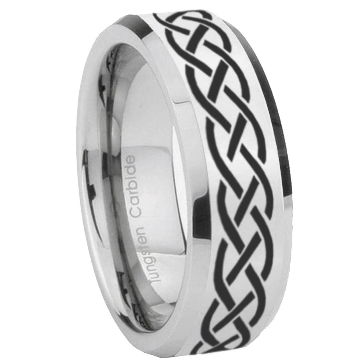 8MM Celtic Knot Bevel Polish Silver Tungsten Male Wedding Band