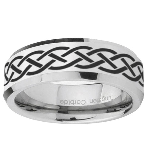 10mm Celtic Knot Beveled Edge Silver Tungsten Ring