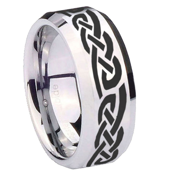 10mm-Celtic-Knot-Infinity-Love-Beveled-Edges-Silver-Tungsten-Carbide-Mens-Ring-Engraved