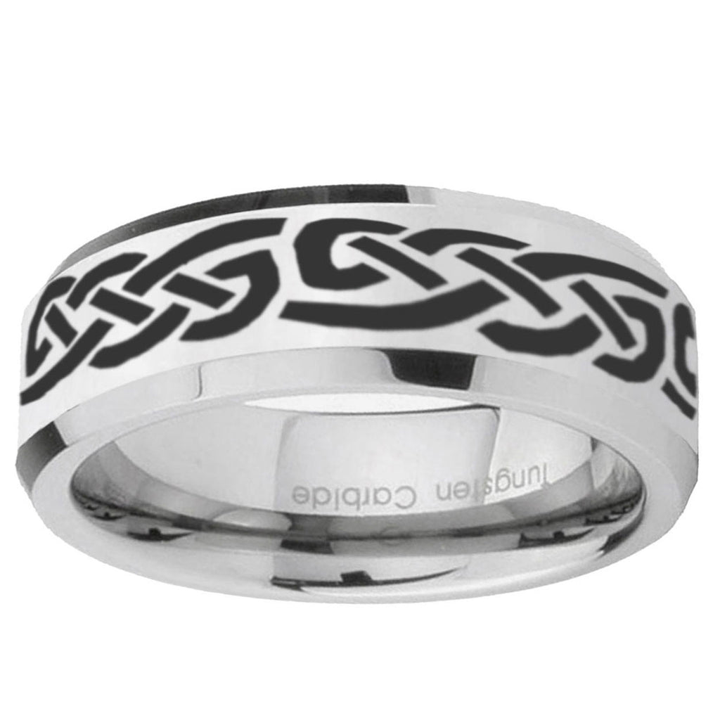 10mm Celtic Knot Infinity Love Beveled Edge Silver Tungsten Ring