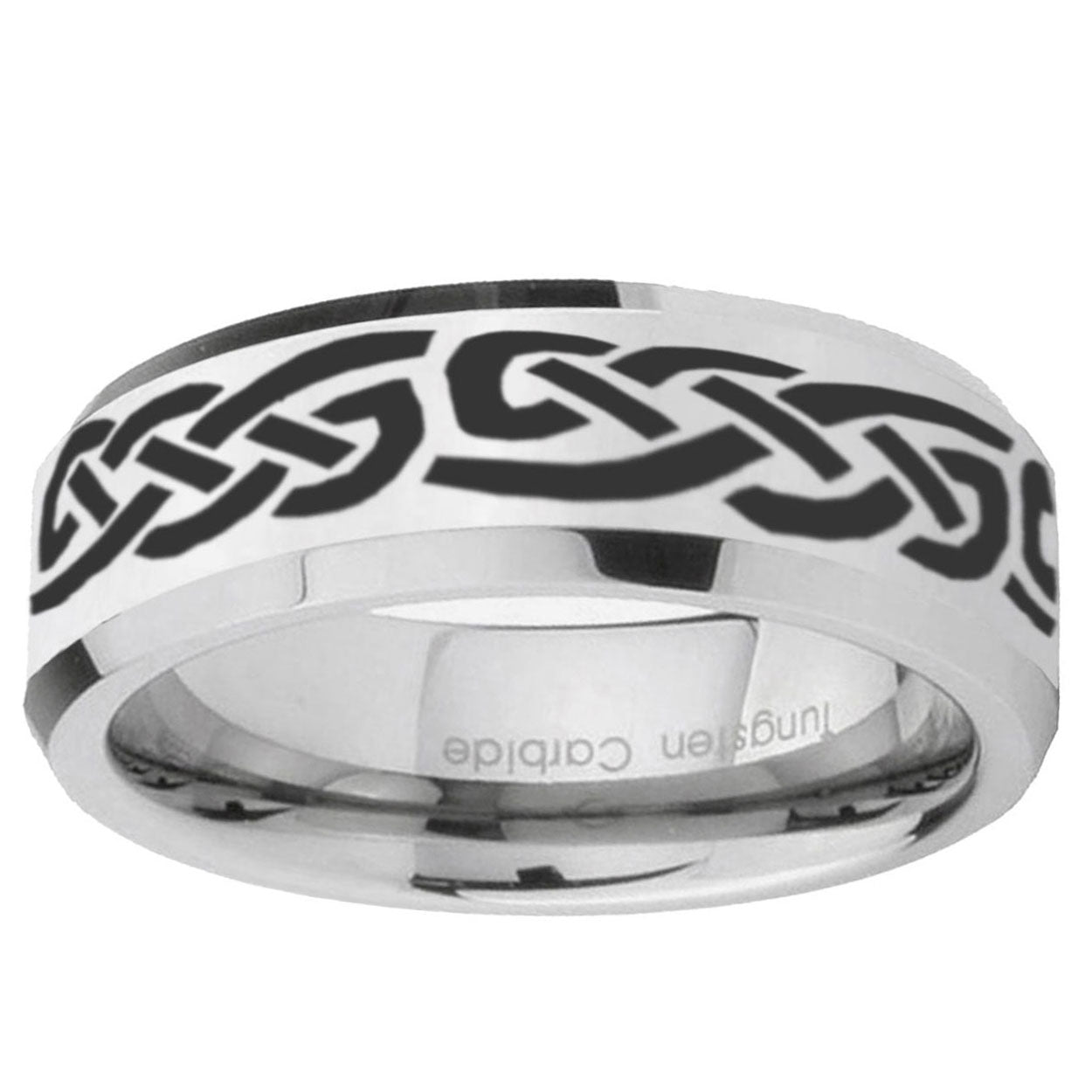 10mm Celtic Knot Infinity Love Beveled Edge Silver Tungsten Ring