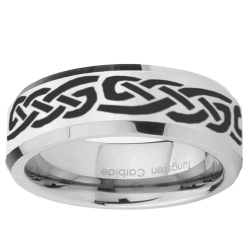 10mm Celtic Knot Infinity Love Beveled Edge Silver Tungsten Ring