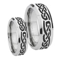 Celtic Knot Infinity Love Beveled Edges Silver Tungsten Wedding Set Rings