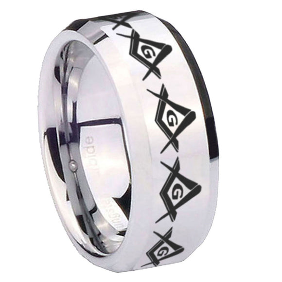 10mm-Masonic-Square-and-Compass-Beveled-Edges-Silver-Tungsten-Carbide-Mens-Ring-Engraved