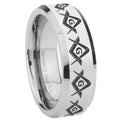 10mm Masonic Square and Compass Beveled Edges Silver Tungsten Carbide Mens Ring Engraved