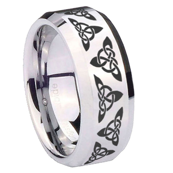 10mm-Celtic-Knot-Beveled-Edges-Silver-Tungsten-Carbide-Mens-Ring-Engraved