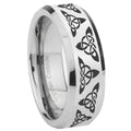 10mm Celtic Knot Beveled Edges Silver Tungsten Carbide Mens Ring Engraved