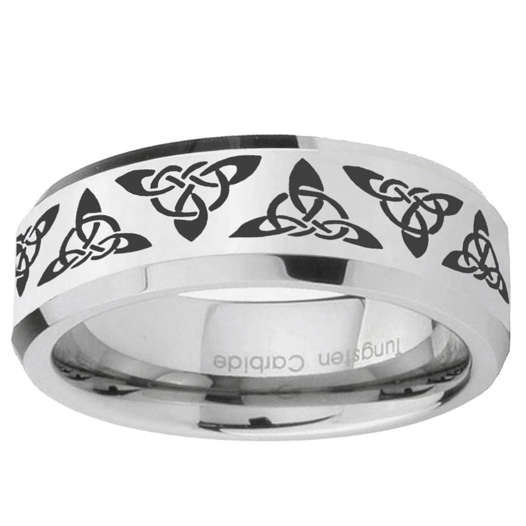 10mm Celtic Knot Beveled Edge Silver Tungsten Ring