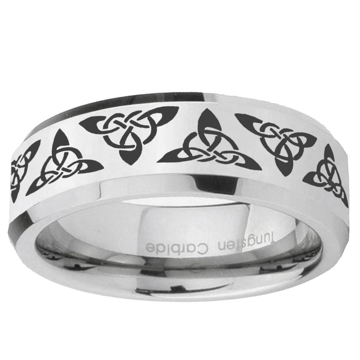 10mm Celtic Knot Beveled Edge Silver Tungsten Ring