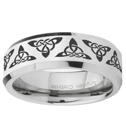 10mm Celtic Knot Beveled Edge Silver Tungsten Ring