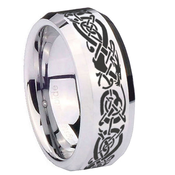 8mm-Celtic-Knot-Dragon-Beveled-Edges-Silver-Tungsten-Mens-Ring-Personalized