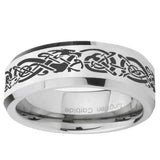 5, 8mm Celtic Knot Dragon Beveled Edge Silver Tungsten Ring