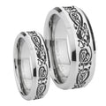 Celtic Knot Dragon Beveled Edges Silver Tungsten Mens Set Ring