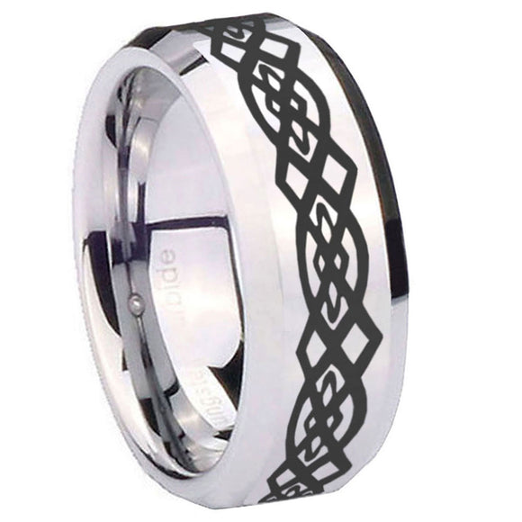 10mm-Celtic-Knot-Beveled-Edges-Silver-Tungsten-Carbide-Mens-Ring-Engraved