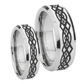Celtic Knot Beveled Edges Silver Tungsten His Hers Set Rings