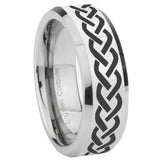 10mm Laser Celtic Knot Beveled Edges Silver Tungsten Carbide Mens Ring Engraved