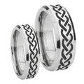 Laser Celtic Knot Beveled Edges Silver Tungsten Couple Band Set