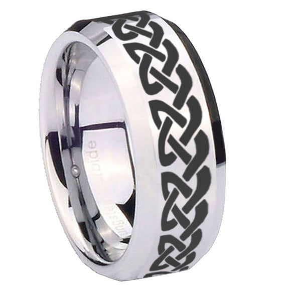 10mm-Celtic-Knot-Love-Beveled-Edges-Silver-Tungsten-Carbide-Mens-Ring-Engraved