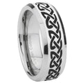 10mm Celtic Knot Love Beveled Edges Silver Tungsten Carbide Mens Ring Engraved