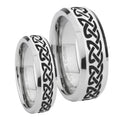 Celtic Knot Love Beveled Edges Silver Tungsten Couple Wedding Bands