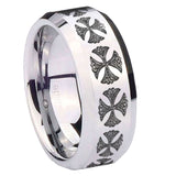 10mm-Medieval-Cross-Beveled-Edges-Silver-Tungsten-Carbide-Mens-Ring-Engraved