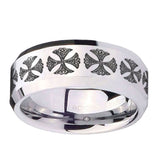 10mm-Medieval-Cross-Beveled-Edges-Silver-Tungsten-Carbide-Mens-Ring-Engraved