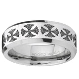 5, 8mm Medieval Cross Beveled Edge Silver Tungsten Ring