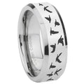 8MM Flaying Geese Hunting Bevel Polish Silver Tungsten Band For Men