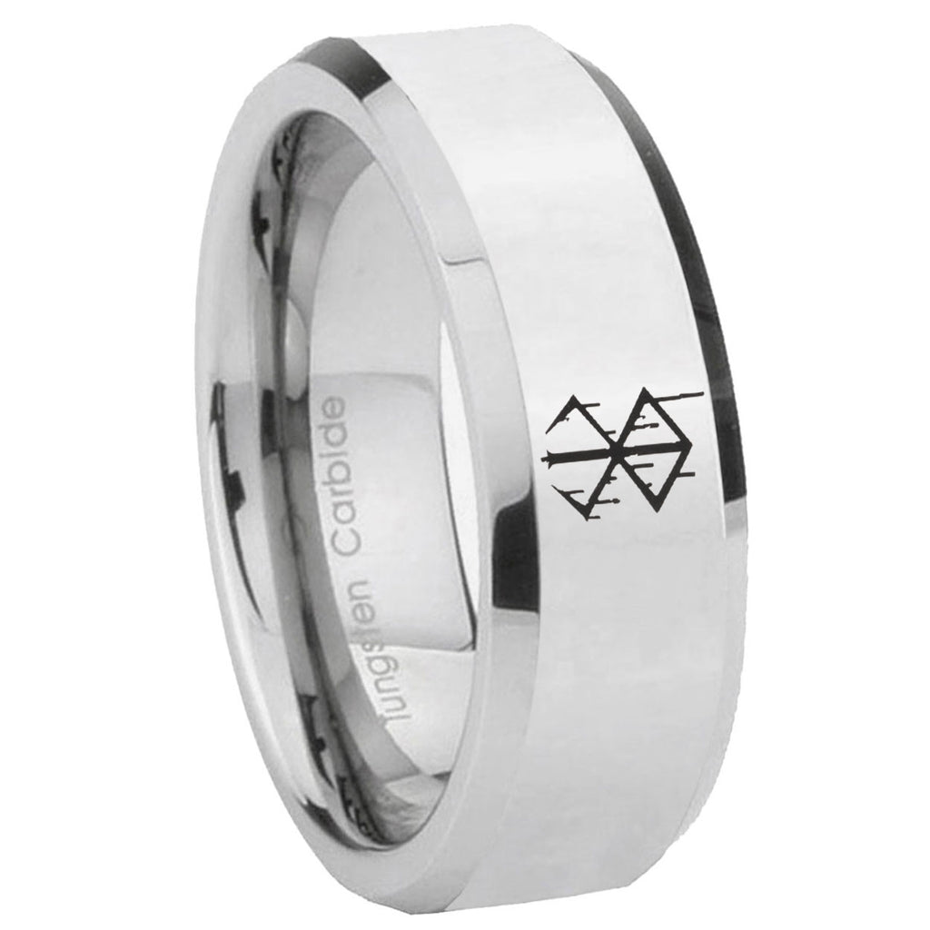8MM Stigma Sangrando Berserk Inspired Bevel Polish Silver Tungsten Wedding Band