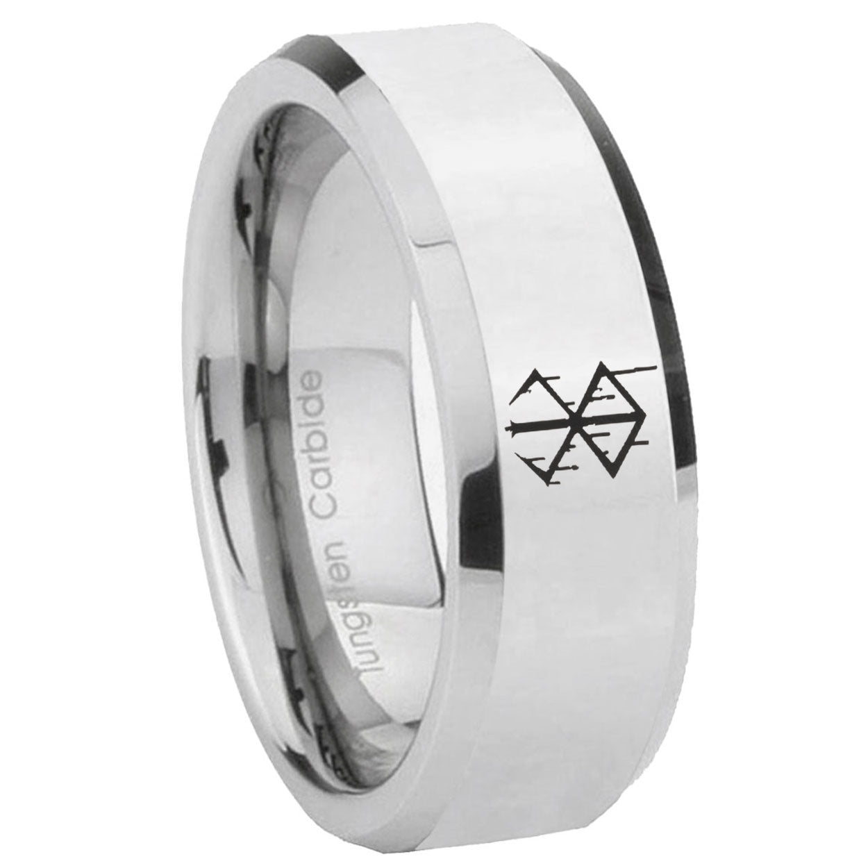8MM Stigma Sangrando Berserk Inspired Bevel Polish Silver Tungsten Wedding Band