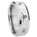 8MM Blackborne Caryll Runes Bevel Polish Silver Tungsten Wedding Band
