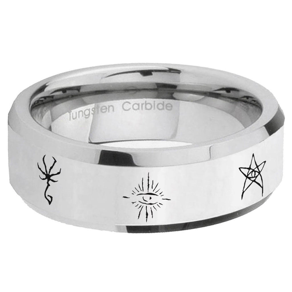 5MM Blackborne Caryll Runes Bevel Polish Silver Tungsten Wedding Band